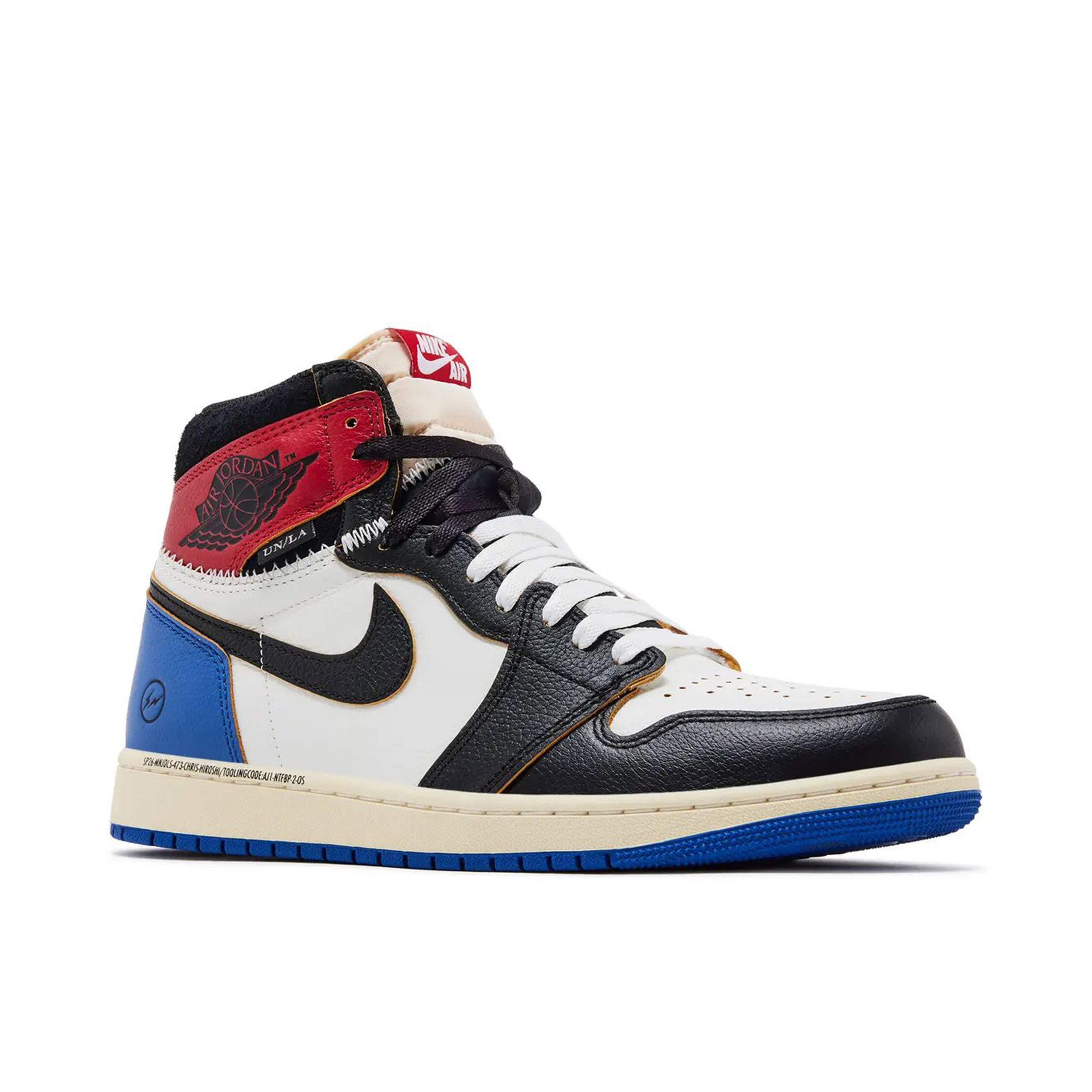 Air Jordan 1 Retro High OG SP Fragment x Union LA Varsity Red Sport Royal - Medial View
