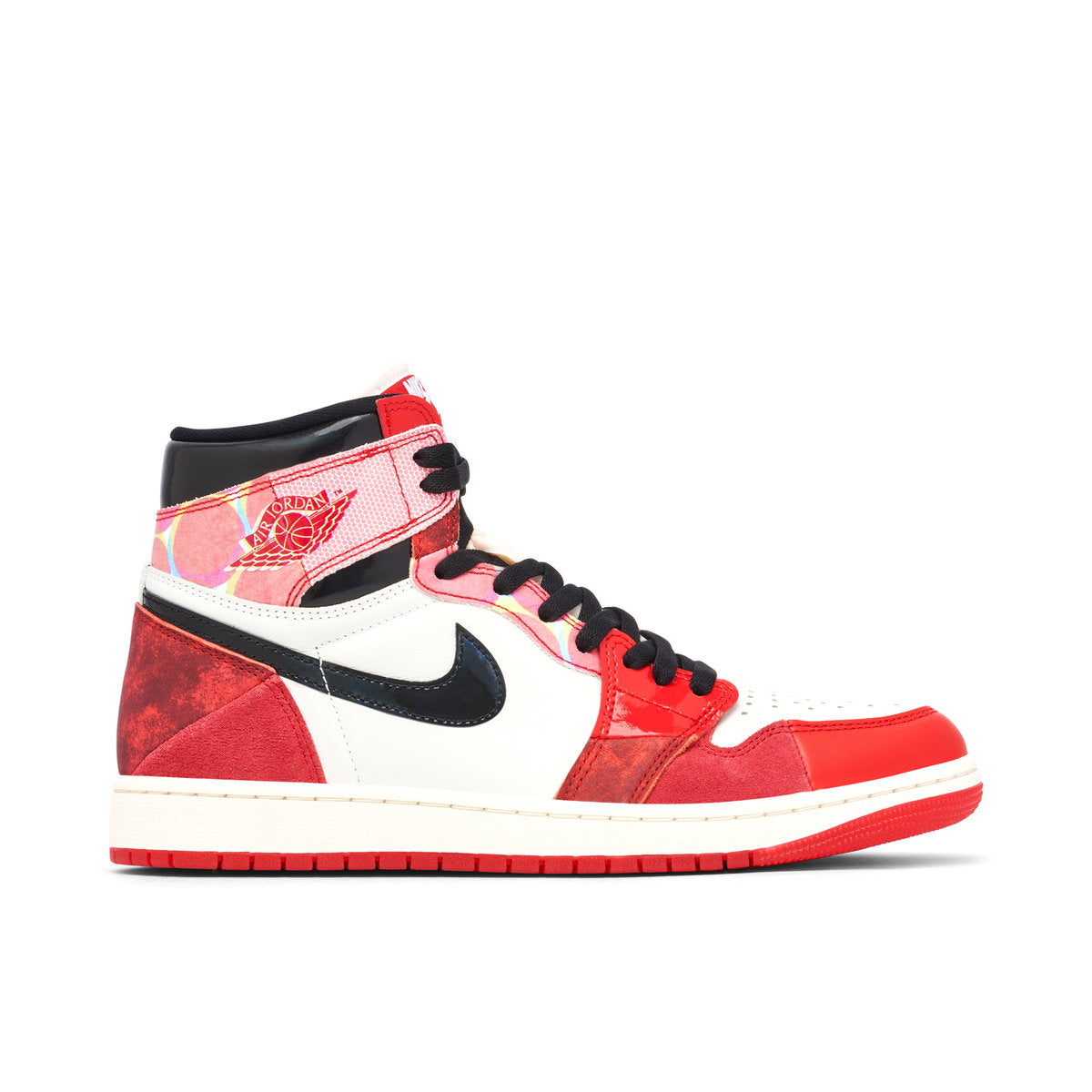 Air Jordan 1 High x Spider-Man Across The Spider-Verse Red Black lateral side view