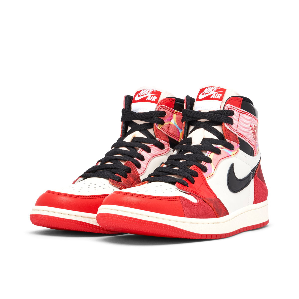 Air Jordan 1 High x Spider-Man Across The Spider-Verse Red Black angled pair view